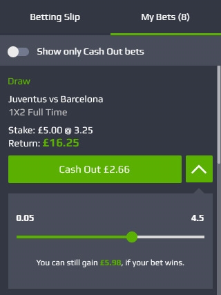 Partial cash out at NetBet